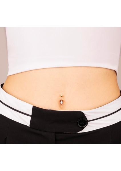 14 Ayar Altın Tek Taşlı Göbek Piercing