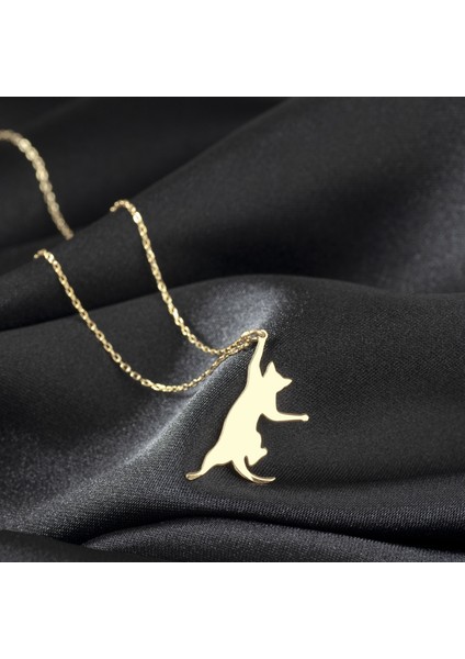925 Ayar Gümüş Uzanan Kedi Kolye Özel Tasarım