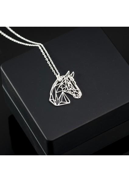 925 Ayar Gümüş At Figürlü Origami Kolye Özel Tasarım fiyatları