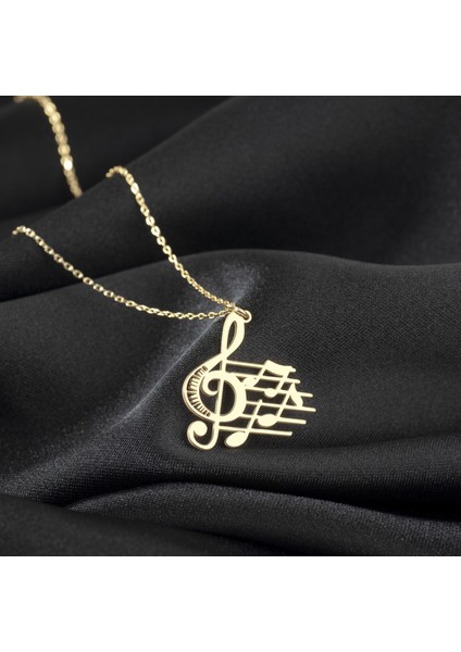 925 Ayar Gümüş Sol Anahtarlı ve Notalı Kolye Özel Tasarım