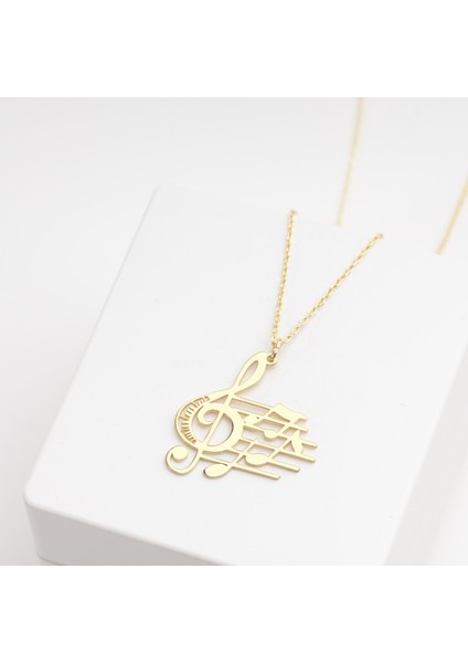 925 Ayar Gümüş Sol Anahtarlı ve Notalı Kolye Özel Tasarım fiyatları