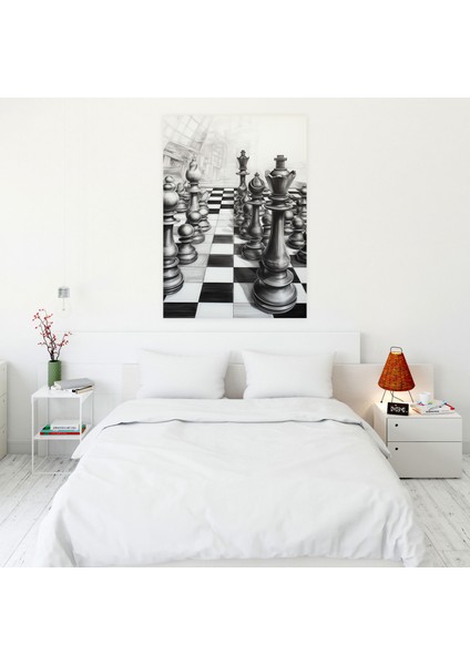 Satranç Tahtası Eskiz Duvar Sanatı 30X50 cm