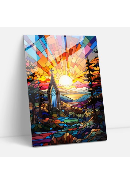 Renkli Vitray Kilise Cam Baskı 30X45 cm