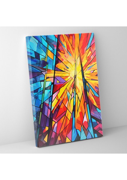 Kilise Kanvas Tablo - Renkli Vitray Pencere Tablosu 30X50 cm