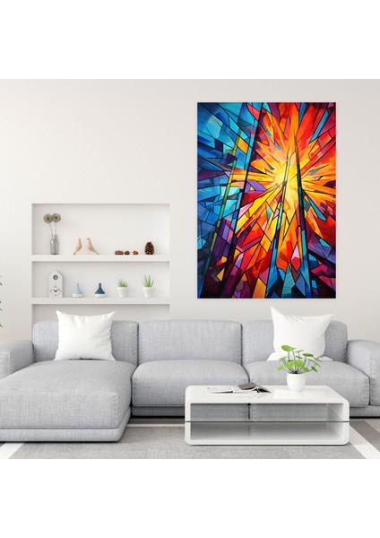 Kilise Kanvas Tablo - Renkli Vitray Pencere Tablosu 30X50 cm