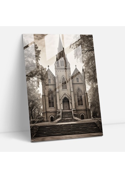 Vintage Kilise Cam Baskı 30X45 cm