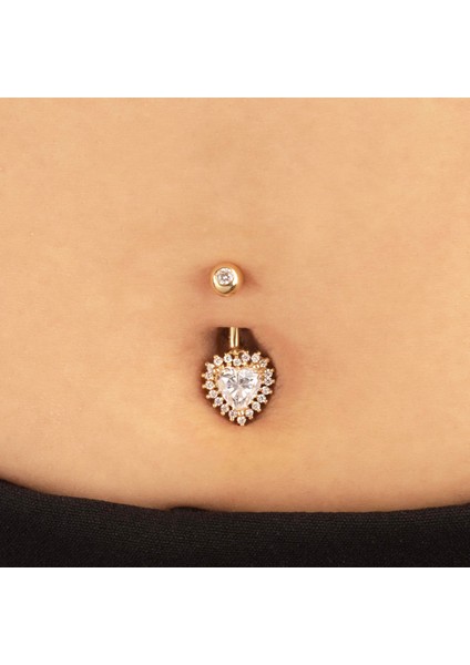 Dianora Piercing 14 Ayar Altın Taşlı Kalp Gösterişli Göbek Piercing