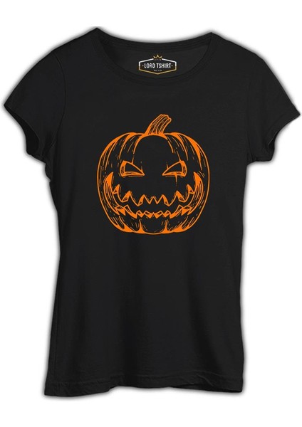 Cadılar Bayramı - Bal Kabağı Pumpkin Siyah Kadın Tshirt