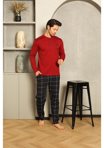 Erkek Pijama Takımı Süprem Uzun Kollu Ekoseli Omuz Arabiyeli Armalı Pamuklu M58252314 modelleri