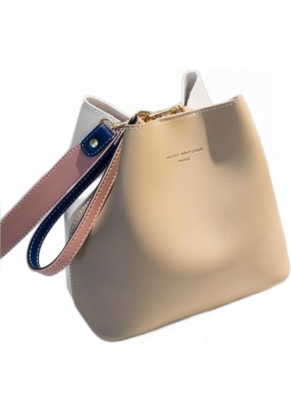 Khaki Bayan Çanta Kova Çantası Pu Deri Omuz Çantası Bayanlar Messenger Çanta Çanta (21CM*13CM*21CM) (Yurt Dışından)