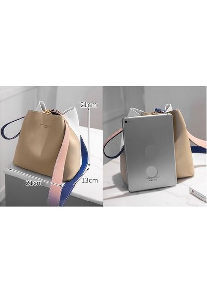 Khaki Bayan Çanta Kova Çantası Pu Deri Omuz Çantası Bayanlar Messenger Çanta Çanta (21CM*13CM*21CM) (Yurt Dışından) fiyatları