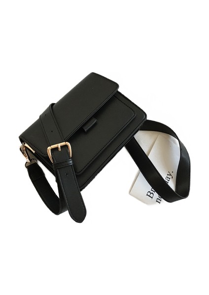 Siyah Moda Bayanlar Küçük Omuz Çantası Pu Deri Messenger Çanta Kısa Flep Messenger Çanta Omuz Çantası (19.5CM*16CM*9CM) (Yurt Dışından)