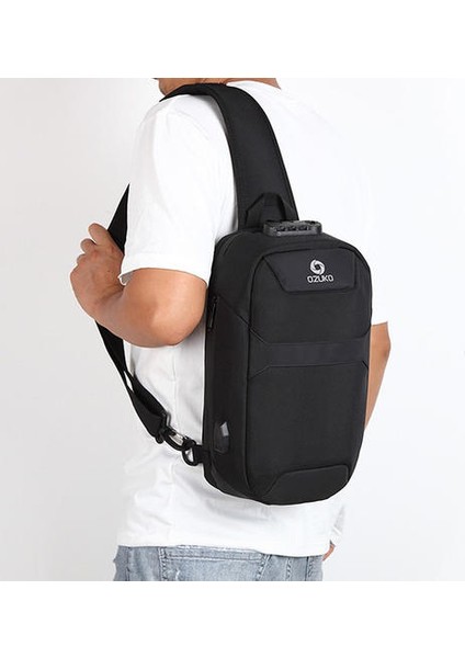 Erkekler Hırsızlık Anti-Crossbody Çantalar Erkek Su Geçirmez USB Şarj Paketi Kısa Yolculuk E Birikir Sling Torbası Omuz Göğüs Çantası (Yurt Dışından)