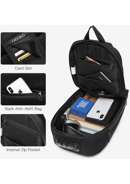 Erkekler Hırsızlık Anti-Crossbody Çantalar Erkek Su Geçirmez USB Şarj Paketi Kısa Yolculuk E Birikir Sling Torbası Omuz Göğüs Çantası (Yurt Dışından)