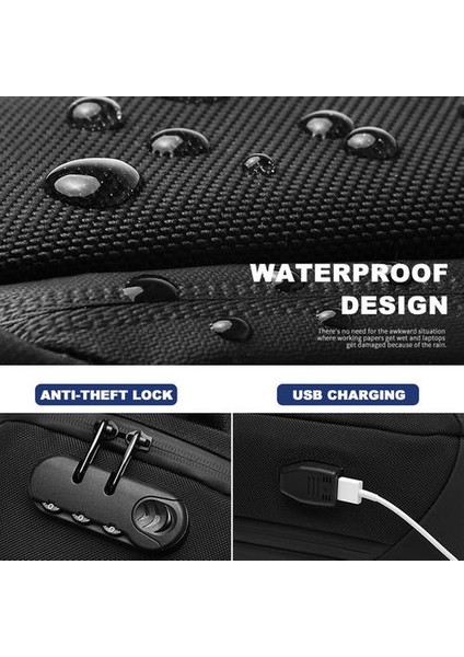 Erkekler Hırsızlık Anti-Crossbody Çantalar Erkek Su Geçirmez USB Şarj Paketi Kısa Yolculuk E Birikir Sling Torbası Omuz Göğüs Çantası (Yurt Dışından)
