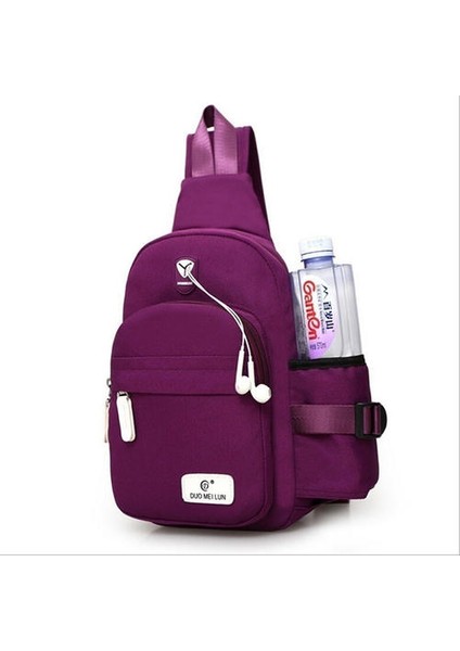 Kadın Erkek Moda Tuval Torbası Spor Bel Çantası/göğüs Çantası USB Şarj Crossbody Omuz Çantası (Mor) (Yurt Dışından)