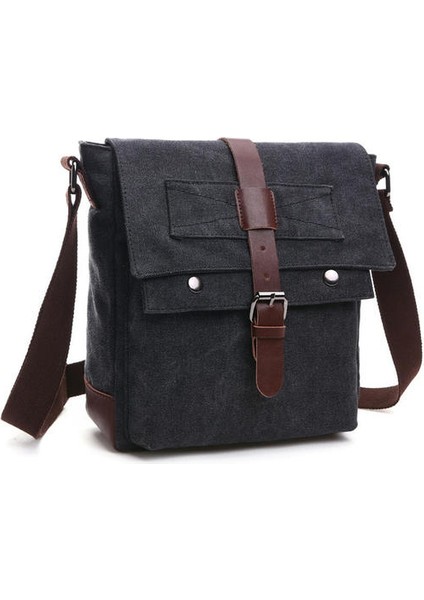 Erkekler Için Pratik Iş Habercisi Çantaları Öğrenci Tuval Crossbody Paketi Retro Katı Gündelik Ofis Seyahat Çantası (Siyah) (Yurt Dışından)