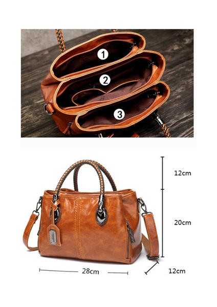New Dokunma Tutağı Kontrast Renk Moda Deri Büyük Kapasite Üç Katmanlı Pratik Çantalar Omuz Çantası Messenger Çapraz Vücut Çantası (Siyah) (Yurt Dışından)