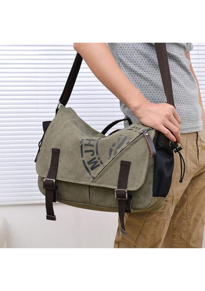 Tuval Erkek Çantaları Koreli Çok Fonksiyonlu Tuval Iş Adamları Tuval Omuz Çantası Moda Eğlence Elger Çantası (Haki) (Yurt Dışından)