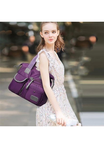 Oxford Kumaş Omuzlar Su Naylon Messenger Çanta Kadın Büyük Kapasiteli Crossbody (Mor) (Yurt Dışından) modelleri