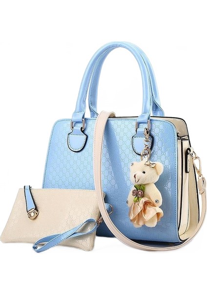 Tüm Match Bear Kolye 2 Pcs Kare Çantalar Bayanlar Leisure Messenger Çanta Yastık Çanta Seti (Mavi) (Yurt Dışından)