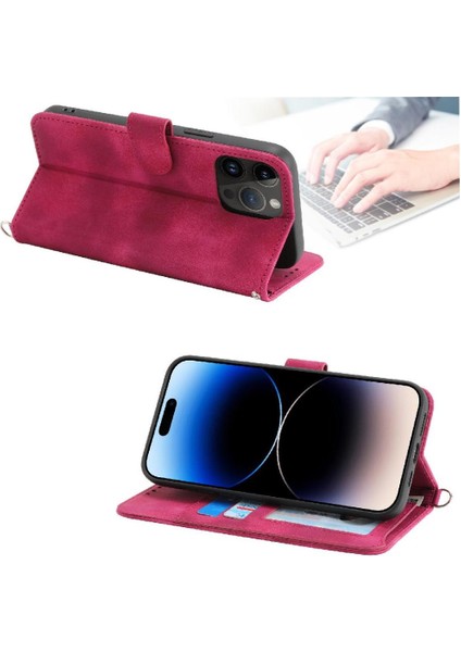 IPhone 16 Pro Çoklu Kredi Kartı Yuvaları Kabartmalı Bileklik Için Flip Case (Yurt Dışından)