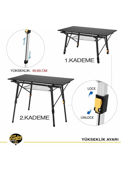 Elite Alüminyum Teleskopik Ayaklı Kamp Piknik Masası - Siyah modelleri