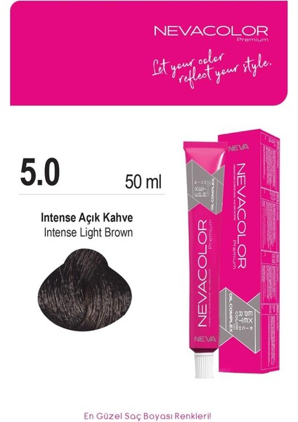 NEVA COLOR Nevacolor Tüp Saç Boyası 5 Açık Kahve 50ml X2