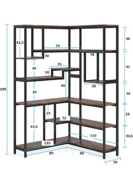 Tolia Home 9 Katlı Metal Köşe Kitaplık Aksesuar Rafı Çok Amaçlı Raf