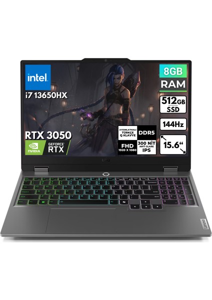 Loq 15IRX9 Intel Core I7-13650HX 8 GB 512 GB SSD Rtx 3050 15.6" Fhd Freedos Taşınabilir Bilgisayar 83DV00G5TR BT56