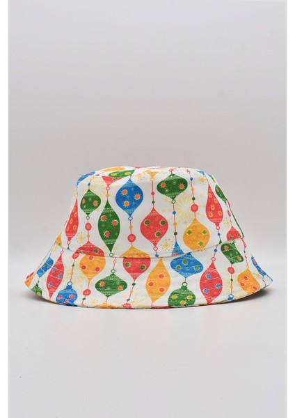 Desenli Kova Balıkçı Şapka Bucket Hat-Beyaz