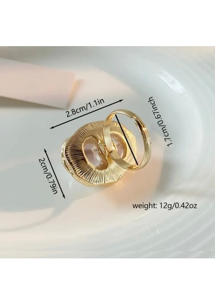 Altın Renk İnci Detaylı Şık Yüzük