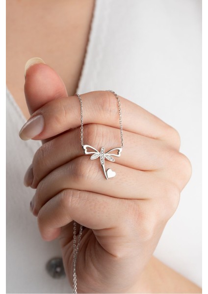 925 Ayar Gümüş Kalpli Yusufçuk Kolye