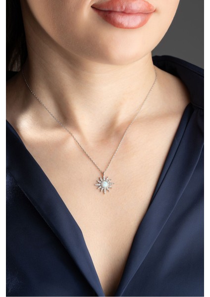 925 Ayar Gümüş Opal Taşlı Güneş Kolye modelleri