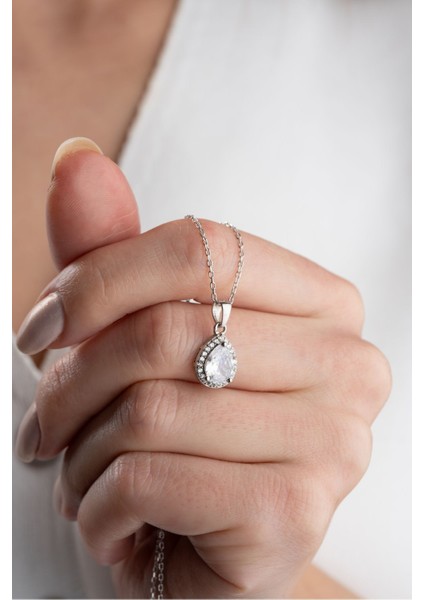 925 Ayar Gümüş Damla Model Kolye