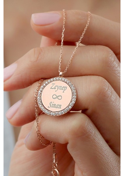 925 Ayar Gümüş Rose Isimli Zirkon Taşlı Kolye