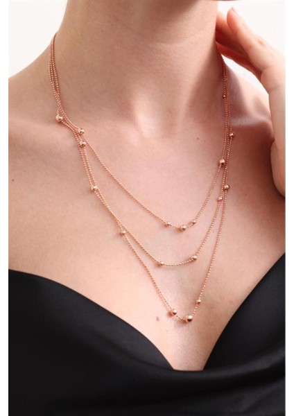 925 Ayar Rose 3 Sıra Dorika Toplu Gümüş Kolye