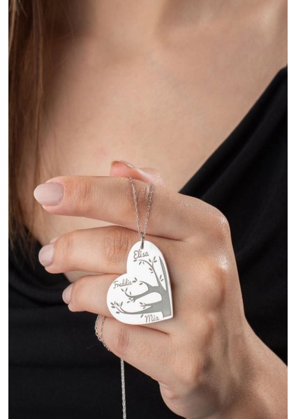 925 Ayar Gümüş Kişiye Özel Hayat Ağacı Kalp Kolye