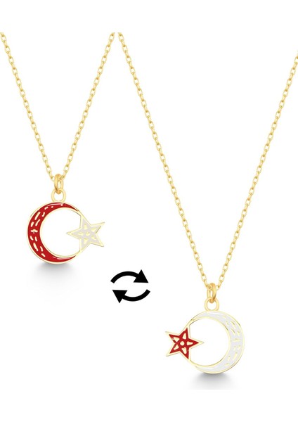 925 Ayar Gümüş Gold Çift Taraflı Ayyıldız Kolye modelleri