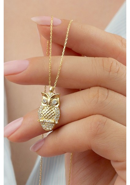 925 Ayar Gümüş Gold Baykuş Kolye