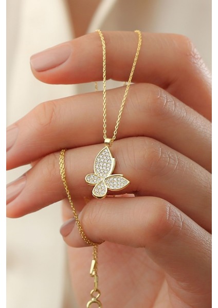 925 Ayar Gümüş Gold Minimal Kelebek Kolye