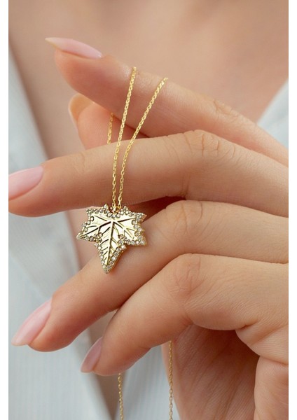 925 Ayar Gümüş Gold Yaprak Kolye