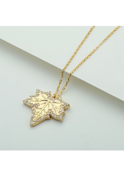 925 Ayar Gümüş Gold Yaprak Kolye modelleri