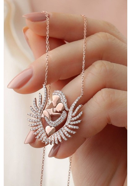 925 Ayar Gümüş Rose Anne Bebek Sevgi Kolye