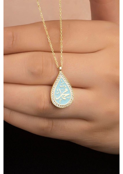 925 Ayar Gümüş Mavi Mineli Damla Kolye