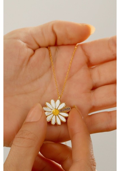 925 Ayar Gümüş Papatya Falı Seviyor Kolye