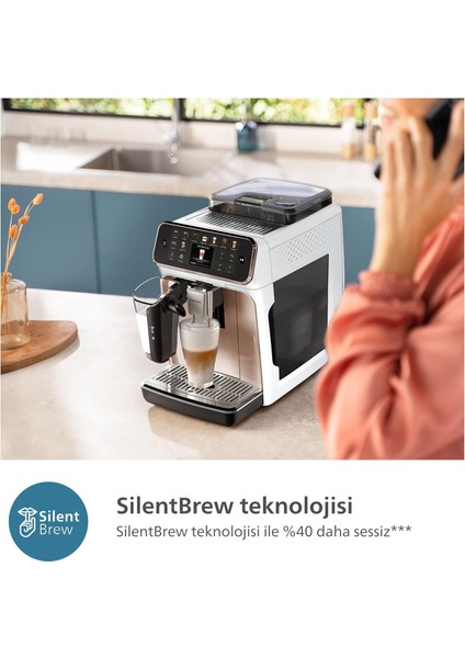 Lattego 5500 Serisi Tam Otomatik Espresso Makinesi, Silentbrew Teknolojisi, Hızlı Başlangıç. Taze Öğütülmüş Kahveden Aromatik Kahve, 20 Sıcak ve Soğuk Içecek, Beyaz Rose