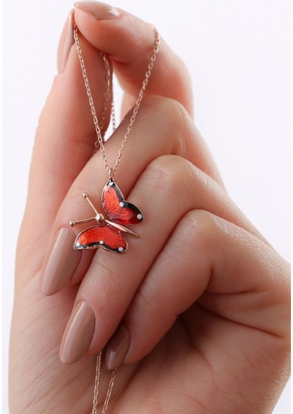 925 Ayar Gümüş Mineli Kelebek Kolye