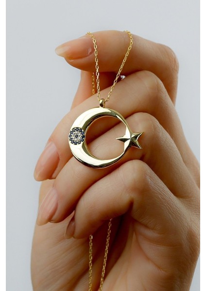 925 Ayar Nazarlı Ayyıldız Gümüş Kolye