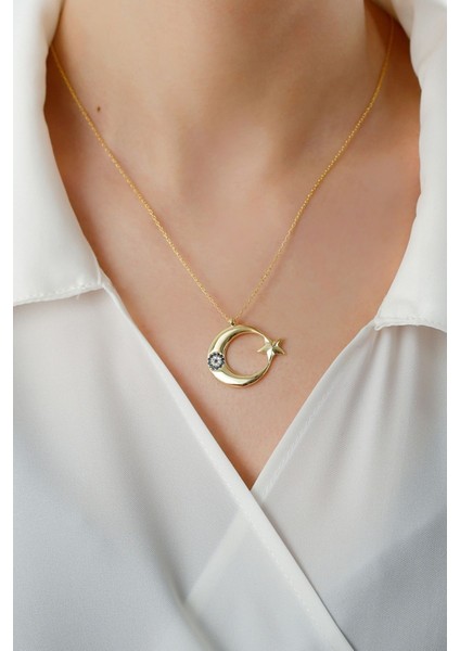 925 Ayar Nazarlı Ayyıldız Gümüş Kolye fiyatları